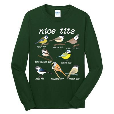 Nice Tits Funny Bird Watching, Funny Tit Birds Birdwatcher Tall Long Sleeve T-Shirt