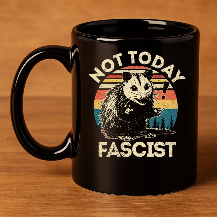 Not Today Fascist Funny Opossum Social Possum Team Trash Gift 11oz C Handle Ceramic Mug