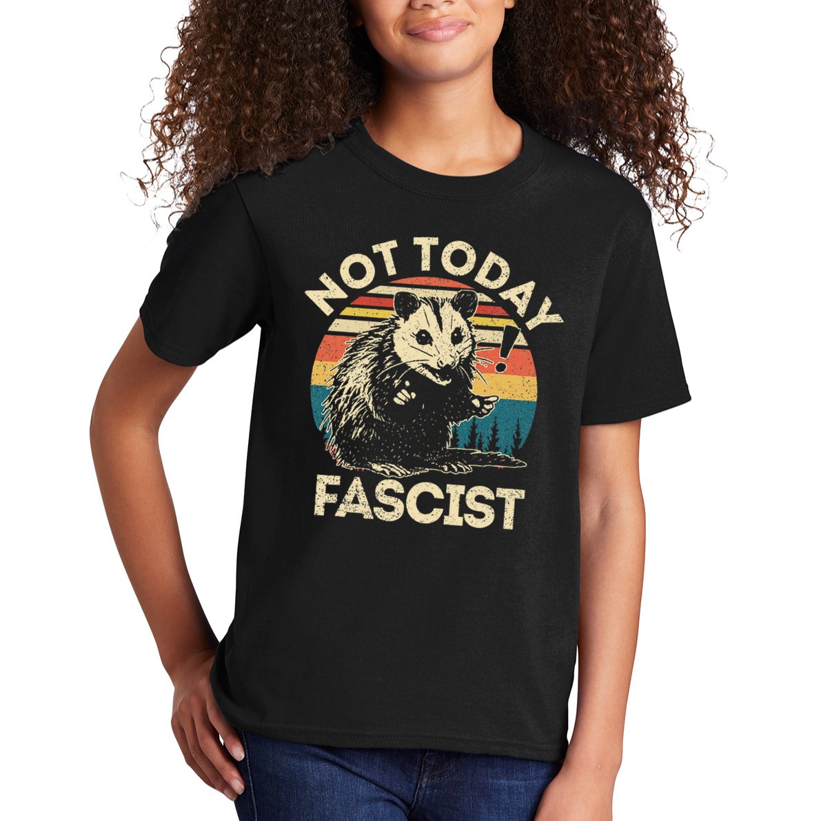 Not Today Fascist Funny Opossum Social Possum Team Trash Gift Kids T-Shirt