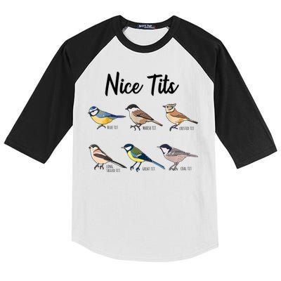 Nice Tits Funny Bird Watching Birding Kids Colorblock Raglan Jersey