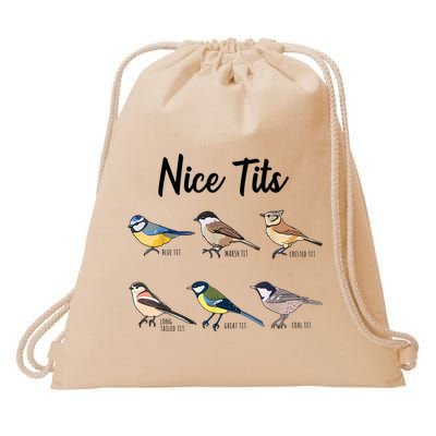 Nice Tits Funny Bird Watching Birding Drawstring Bag