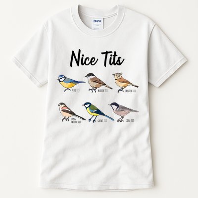 Nice Tits Funny Bird Watching Birding Tall T-Shirt