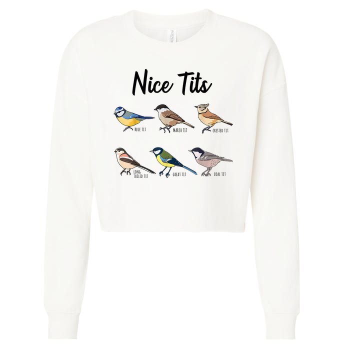 Nice Tits Funny Bird Watching Birding Cropped Pullover Crew