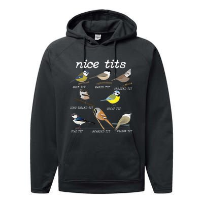 Nice Tits Funny Bird Watching Funny Tit Birds Birdwatcher Performance Fleece Hoodie