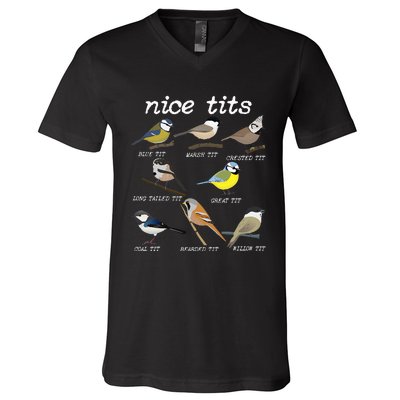 Nice Tits Funny Bird Watching Funny Tit Birds Birdwatcher V-Neck T-Shirt