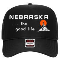 Nebraska The Good Life Vintage Road Sign High Crown Mesh Back Trucker Hat