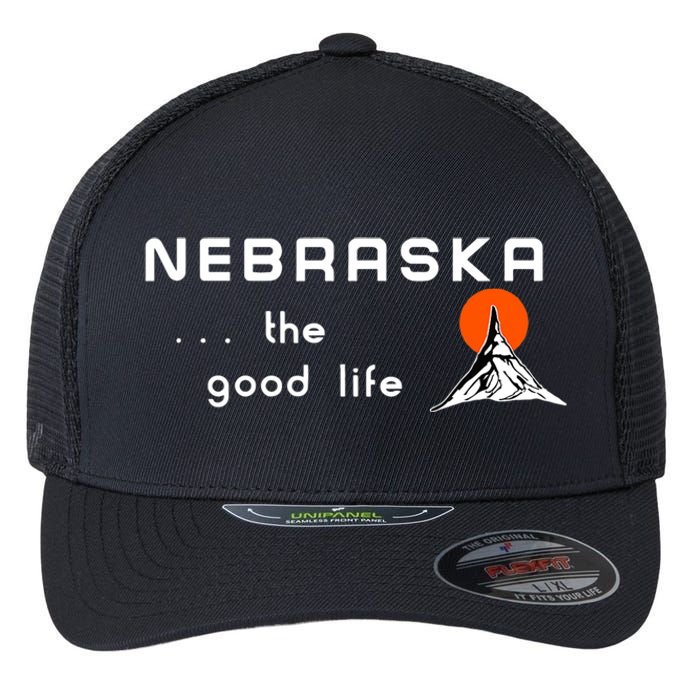 Nebraska The Good Life Vintage Road Sign Flexfit Unipanel Trucker Cap