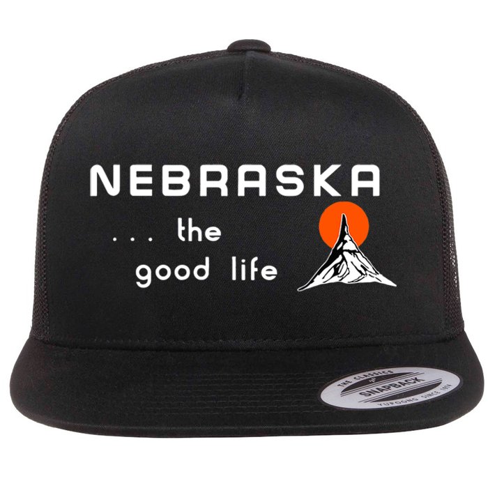 Nebraska The Good Life Vintage Road Sign Flat Bill Trucker Hat