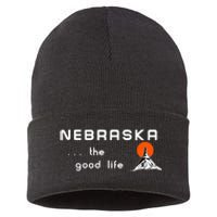 Nebraska The Good Life Vintage Road Sign Sustainable Knit Beanie