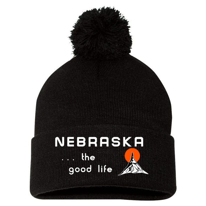 Nebraska The Good Life Vintage Road Sign Pom Pom 12in Knit Beanie