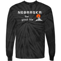 Nebraska The Good Life Vintage Road Sign Tie-Dye Long Sleeve Shirt