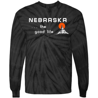 Nebraska The Good Life Vintage Road Sign Tie-Dye Long Sleeve Shirt