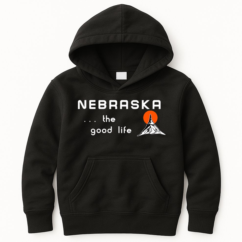 Nebraska The Good Life Vintage Road Sign Kids Hoodie