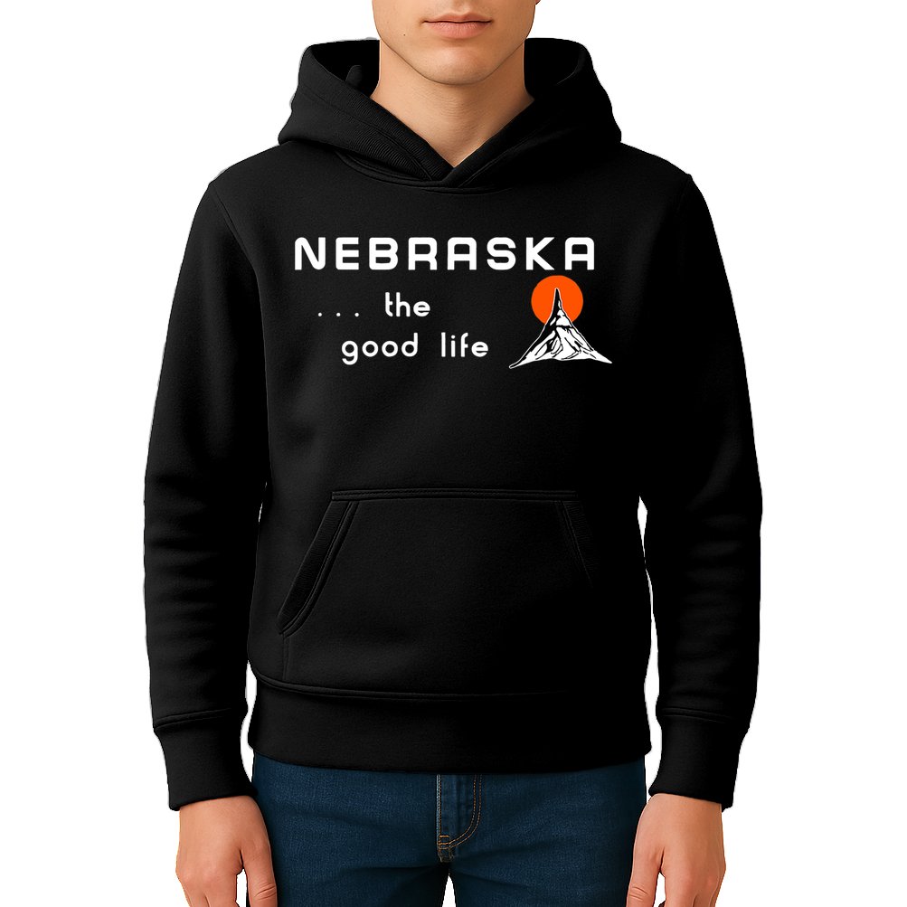 Nebraska The Good Life Vintage Road Sign Kids Hoodie