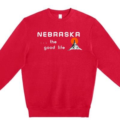 Nebraska The Good Life Vintage Road Sign Premium Crewneck Sweatshirt