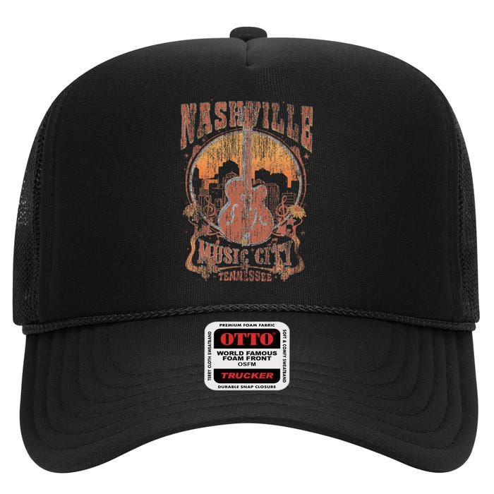 Nashville Tennessee Guitar Country Music City Guitarist High Crown Mesh Back Trucker Hat