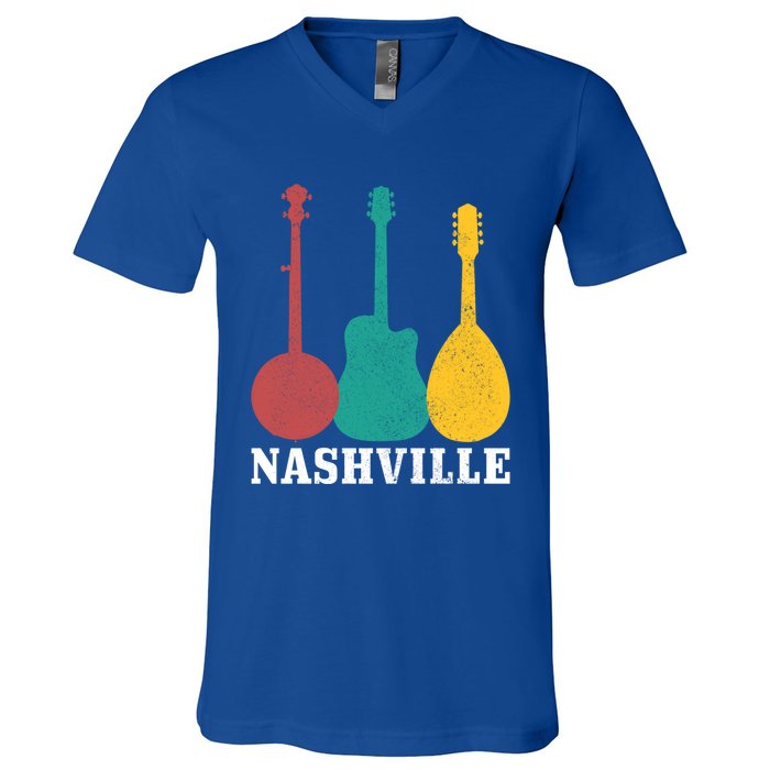 Nashville Tennessee Guitar Player Country Music City Vintage Gift V-Neck T-Shirt