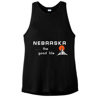 Nebraska The Good Life Vintage Road Sign Ladies PosiCharge Tri-Blend Wicking Tank