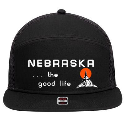 Nebraska The Good Life Vintage Road Sign 7 Panel Mesh Trucker Snapback Hat
