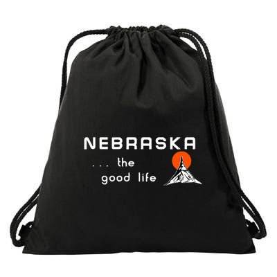 Nebraska The Good Life Vintage Road Sign Drawstring Bag