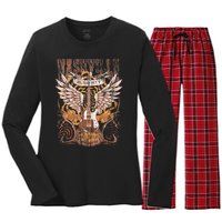 Nashville Tennessee Guitar Country Music City Guitarist Gift Women's Long Sleeve Flannel Pajama Set 