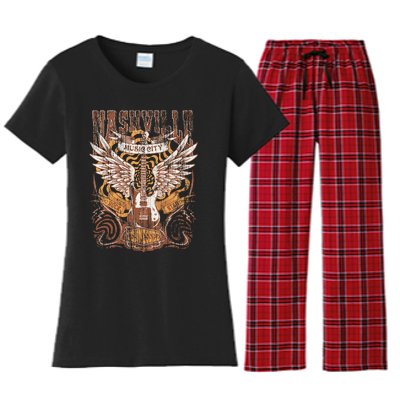 Nashville Tennessee Guitar Country Music City Guitarist Gift Women's Flannel Pajama Set