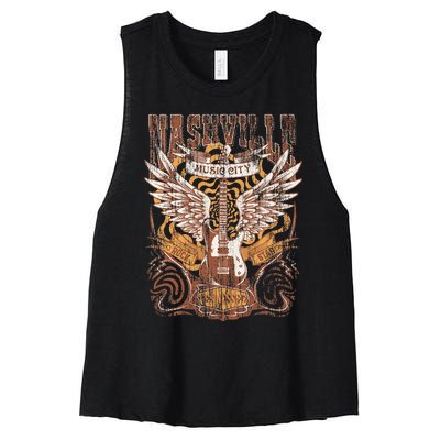 Nashville Tennessee Guitar Country Music City Guitarist Gift Women's Racerback Cropped Tank