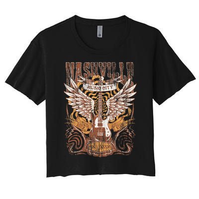 Nashville Tennessee Guitar Country Music City Guitarist Gift Women's Crop Top Tee