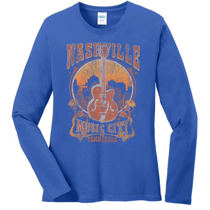 Nashville Tennessee Guitar Country Music City Ladies Long Sleeve Shirt