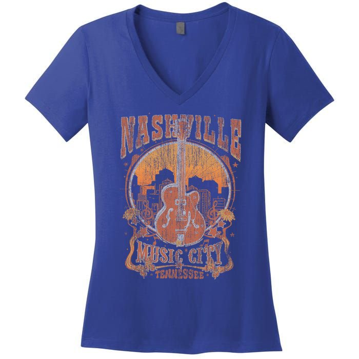 Nashville Tennessee Guitar Country Music City Women's V-Neck T-Shirt