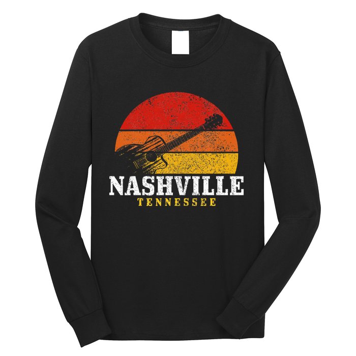 Nashville Tennessee Guitar Player Country Music City Vintage Long Sleeve Shirt