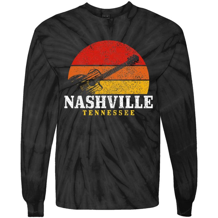 Nashville Tennessee Guitar Player Country Music City Vintage Tie-Dye Long Sleeve Shirt