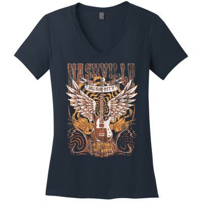 Nashville Tennessee Guitar Country Music City Guitarist Gift Women's V-Neck T-Shirt