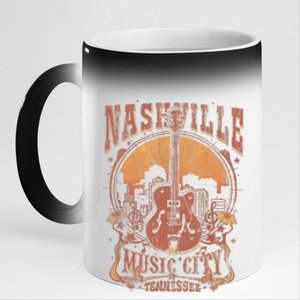 Nashville Tennessee Guitar Country Music City Guitarist Gift 11oz Black Color Changing Mug