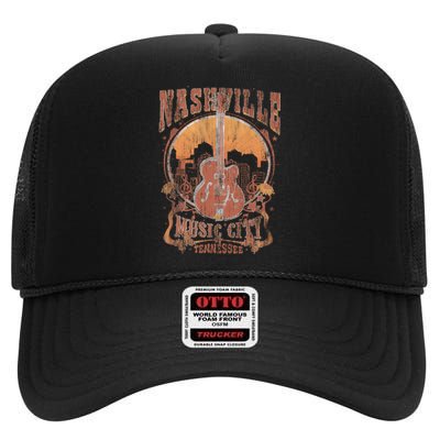 Nashville Tennessee Guitar Country Music City Guitarist Gift High Crown Mesh Back Trucker Hat