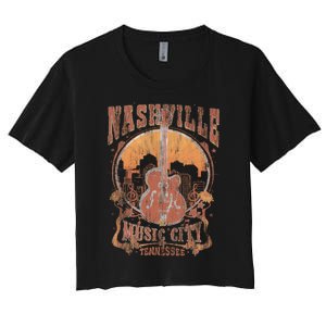 Nashville Tennessee Guitar Country Music City Guitarist Gift Women's Crop Top Tee