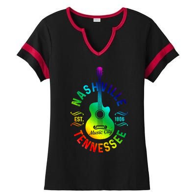 Nashville Tennessee Guitar Country Music City Souvenir Gift Cute Gift Ladies Halftime Notch Neck Tee