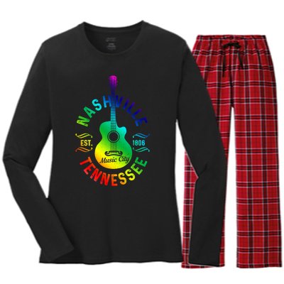 Nashville Tennessee Guitar Country Music City Souvenir Gift Cute Gift Women's Long Sleeve Flannel Pajama Set 