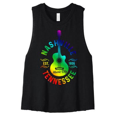 Nashville Tennessee Guitar Country Music City Souvenir Gift Cute Gift Women's Racerback Cropped Tank