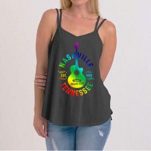 Nashville Tennessee Guitar Country Music City Souvenir Gift Cute Gift Women's Strappy Tank