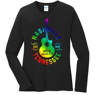 Nashville Tennessee Guitar Country Music City Souvenir Gift Cute Gift Ladies Long Sleeve Shirt