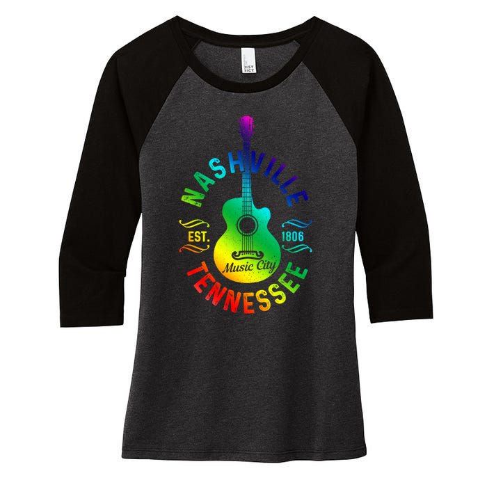 Nashville Tennessee Guitar Country Music City Souvenir Gift Cute Gift Women's Tri-Blend 3/4-Sleeve Raglan Shirt