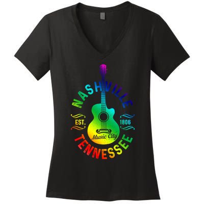 Nashville Tennessee Guitar Country Music City Souvenir Gift Cute Gift Women's V-Neck T-Shirt