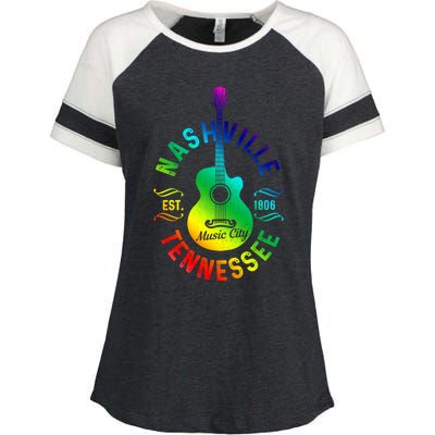 Nashville Tennessee Guitar Country Music City Souvenir Gift Cute Gift Enza Ladies Jersey Colorblock Tee