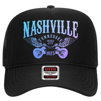 Nashville Tennessee Guitar Player Vintage Country Music City High Crown Mesh Back Trucker Hat