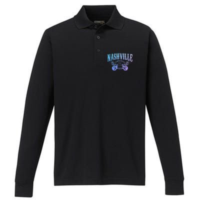 Nashville Tennessee Guitar Player Vintage Country Music City Performance Long Sleeve Polo