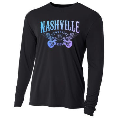 Nashville Tennessee Guitar Player Vintage Country Music City Cooling Performance Long Sleeve Crew