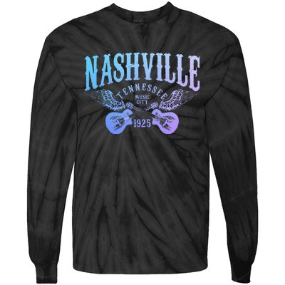 Nashville Tennessee Guitar Player Vintage Country Music City Tie-Dye Long Sleeve Shirt