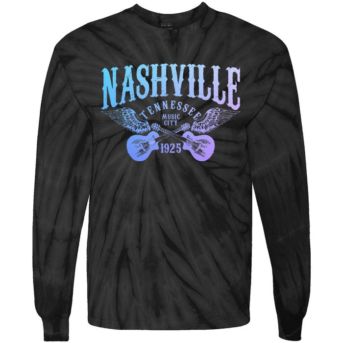 Nashville Tennessee Guitar Player Vintage Country Music City Tie-Dye Long Sleeve Shirt