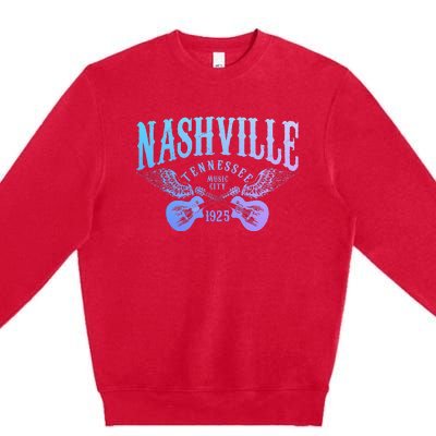 Nashville Tennessee Guitar Player Vintage Country Music City Premium Crewneck Sweatshirt